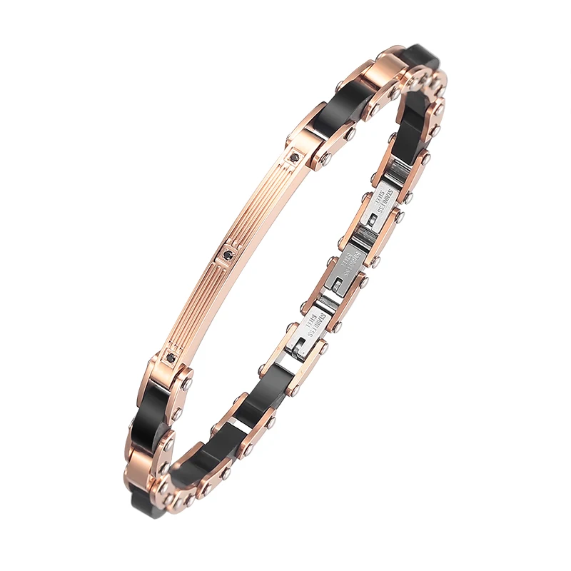 

Fashion Trendy Black Jewelry Men Stainless Steel Wooden Bracelets Luxury Bracelet