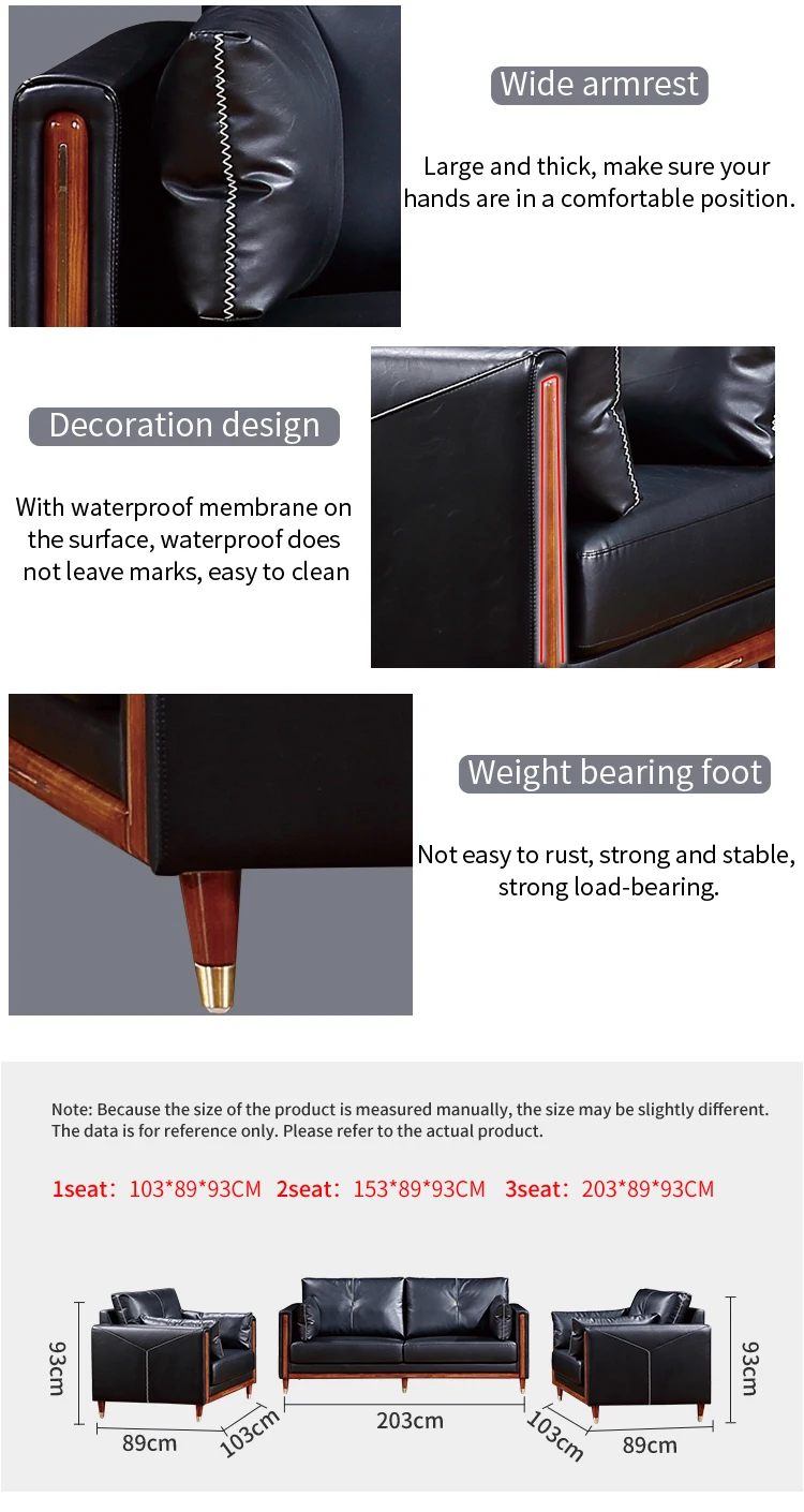 Pengpai Leather Sofas Settee 3 Seater Modern Sofa Set