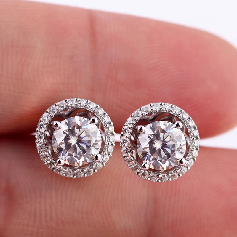 

Provence Stylish 14k white gold stud earrings with 6.5mm DEF round cut moissanite diamond
