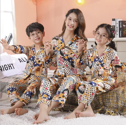 

matching family night dress pajamas 2 piece women satin pajama sets mommy and me pajamas, Photo color