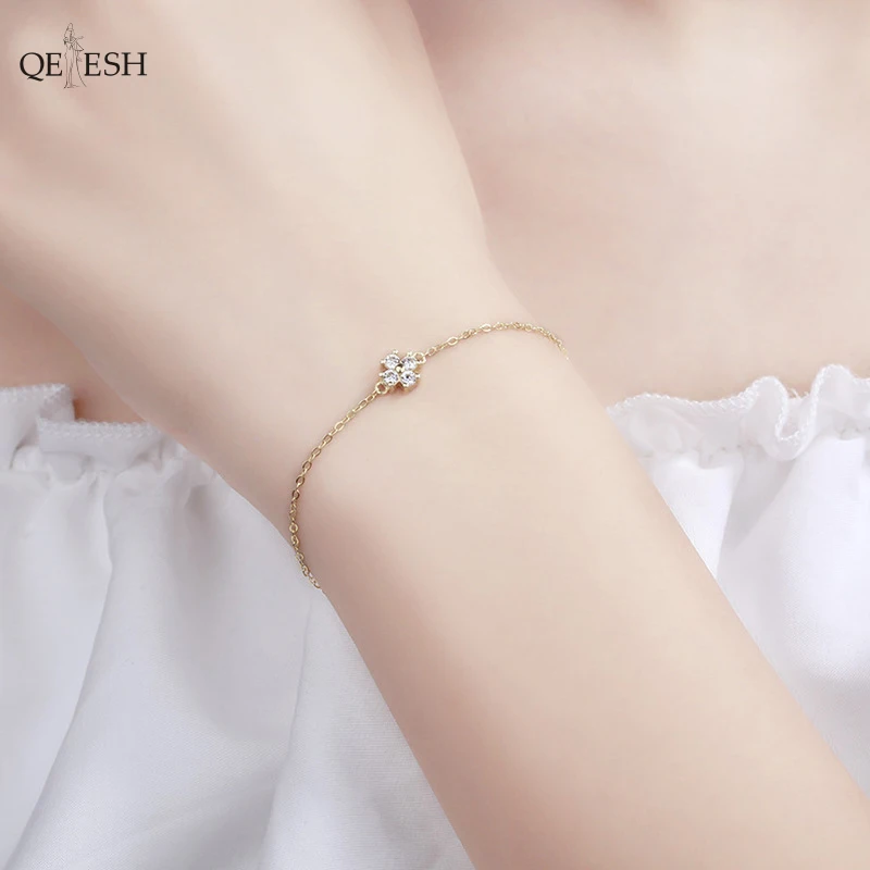 

Qetesh Full Diamond Love Anklet Women S925 Sterling Silver 14k Gold Plated Ins Wind Heart Female Foot Chain Jewelry Anklet