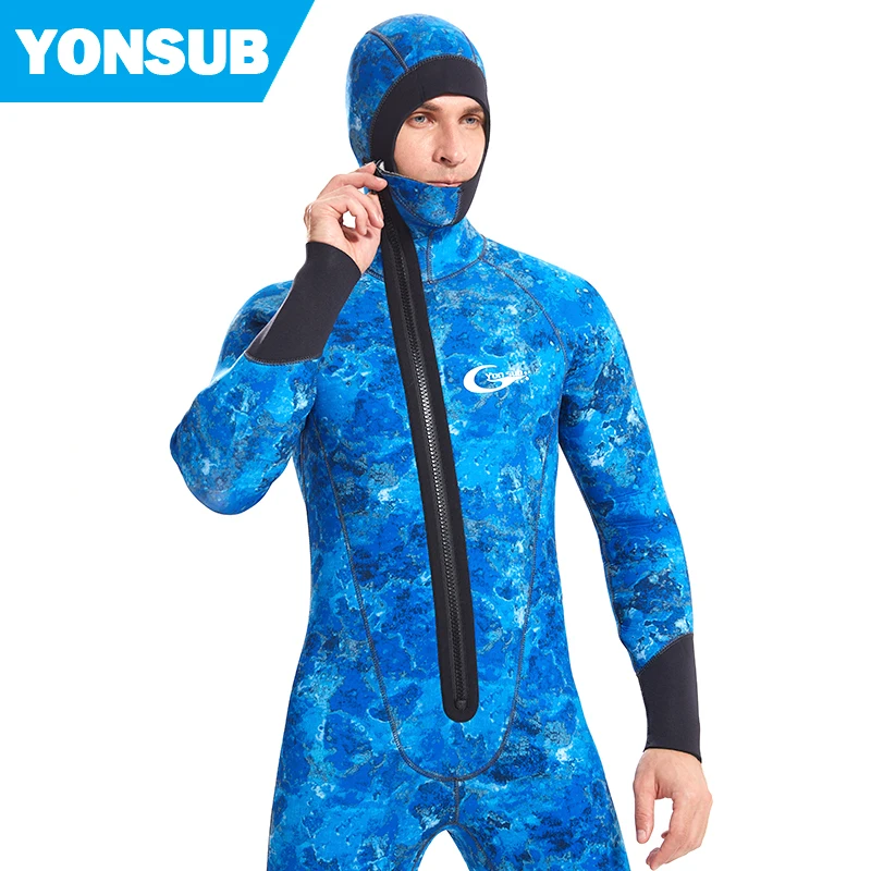 

Full body long sleeve 5mm neoprene fabric diving suit, Blue/black/customized