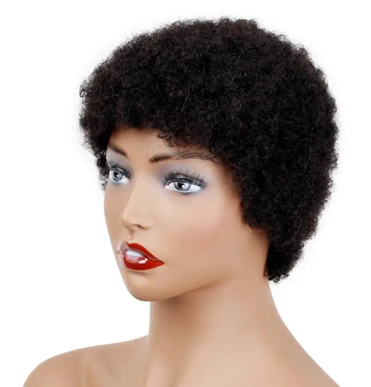 

Wholesale 100% Human Hair Wigs for African American Women Afro Wig Natural color Short Kinky Pixie Wig, Ombre color