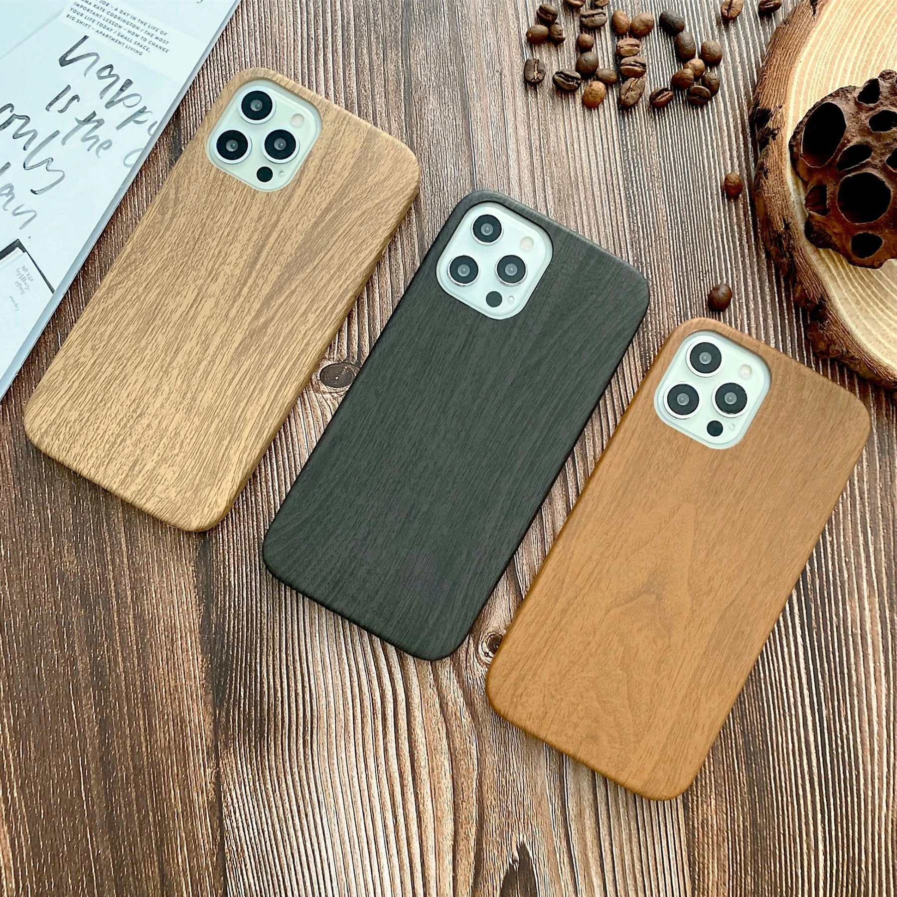 

Drop Shipping Anti-scratch Wood Texture Design Soft TPU Phone Cover Case For iphone 13 12 11 Pro XS XR 7 8 Plus, Black, light brown, dark brown