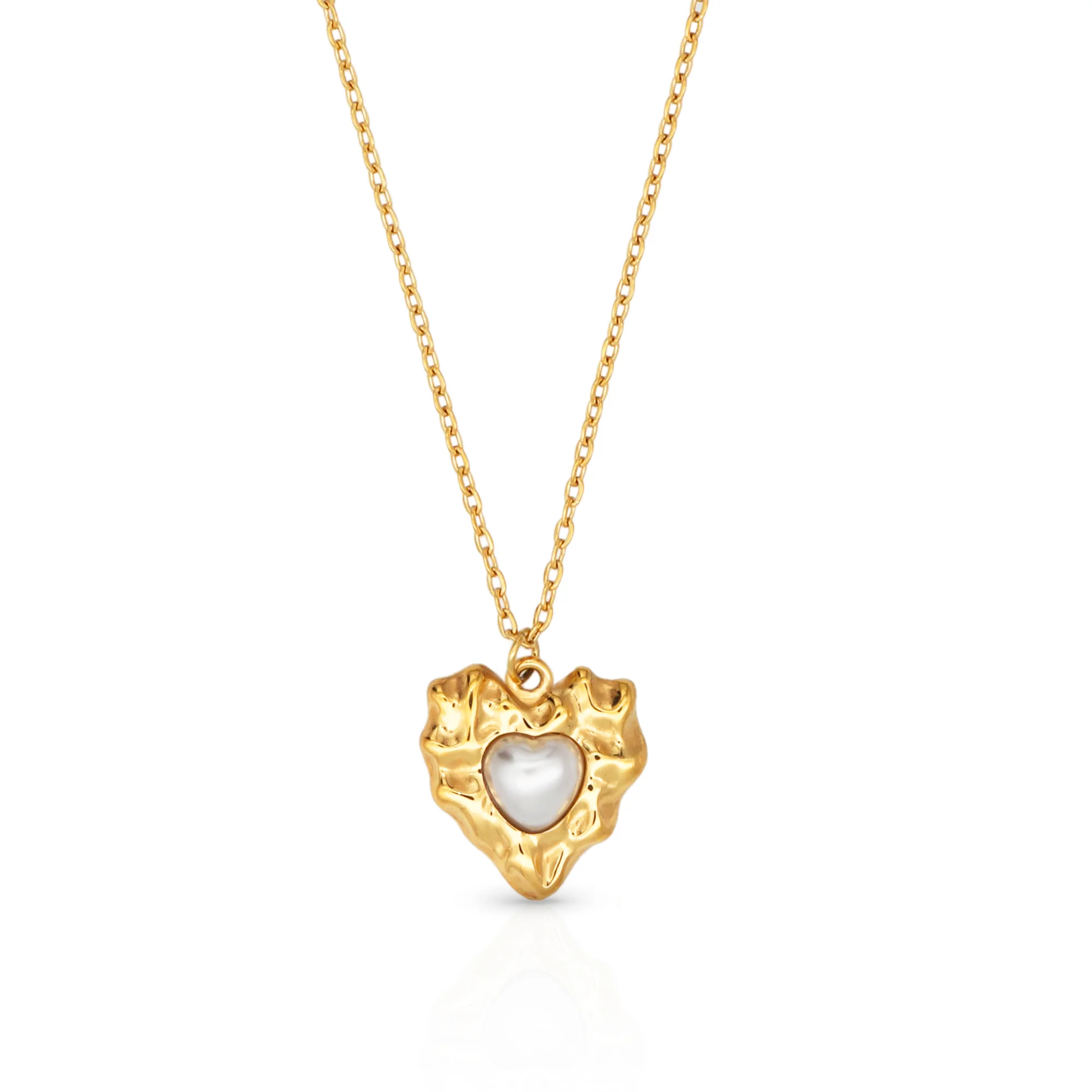 

Chris April Non tarnish 316L stainless steel 18K PVD gold plated shell pearl heart shape organic cast pendant necklace