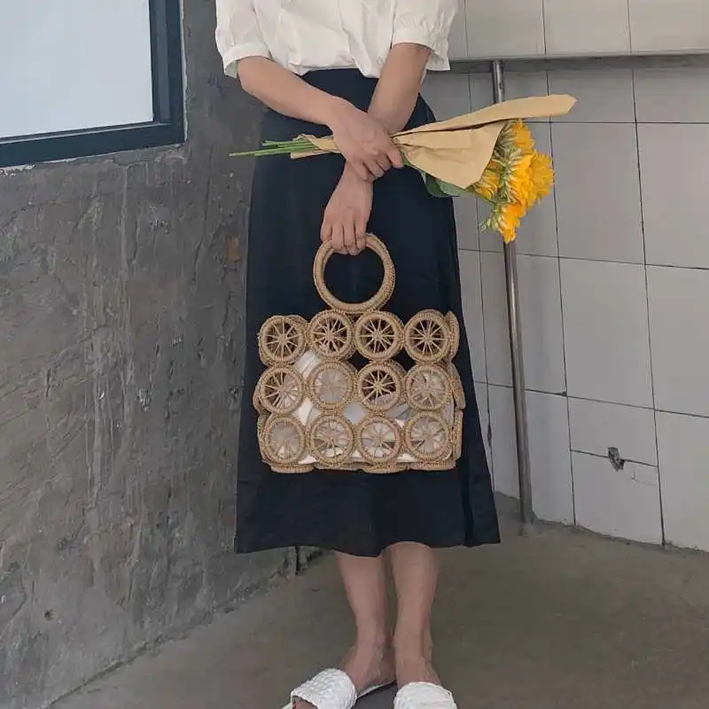 

Handmade woven crochet hand bag ladies summer beach hollow straw bag, Customizable