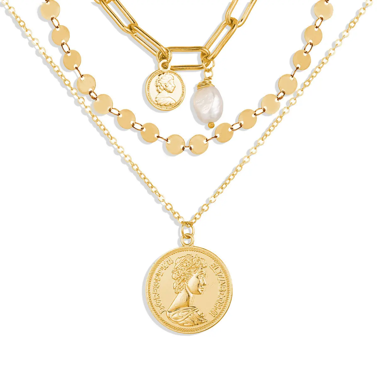 

China Professional Manufacture Custom Jewelry Necklace Multi Layer Pearl Gold Necklace, Gold/color oem