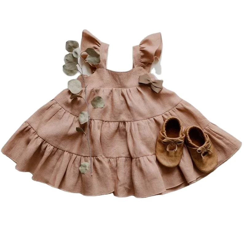 

Infant baby girl cotton linen dress baby summer sundress sleeveless ins jumper skirt high quality, As picture shows