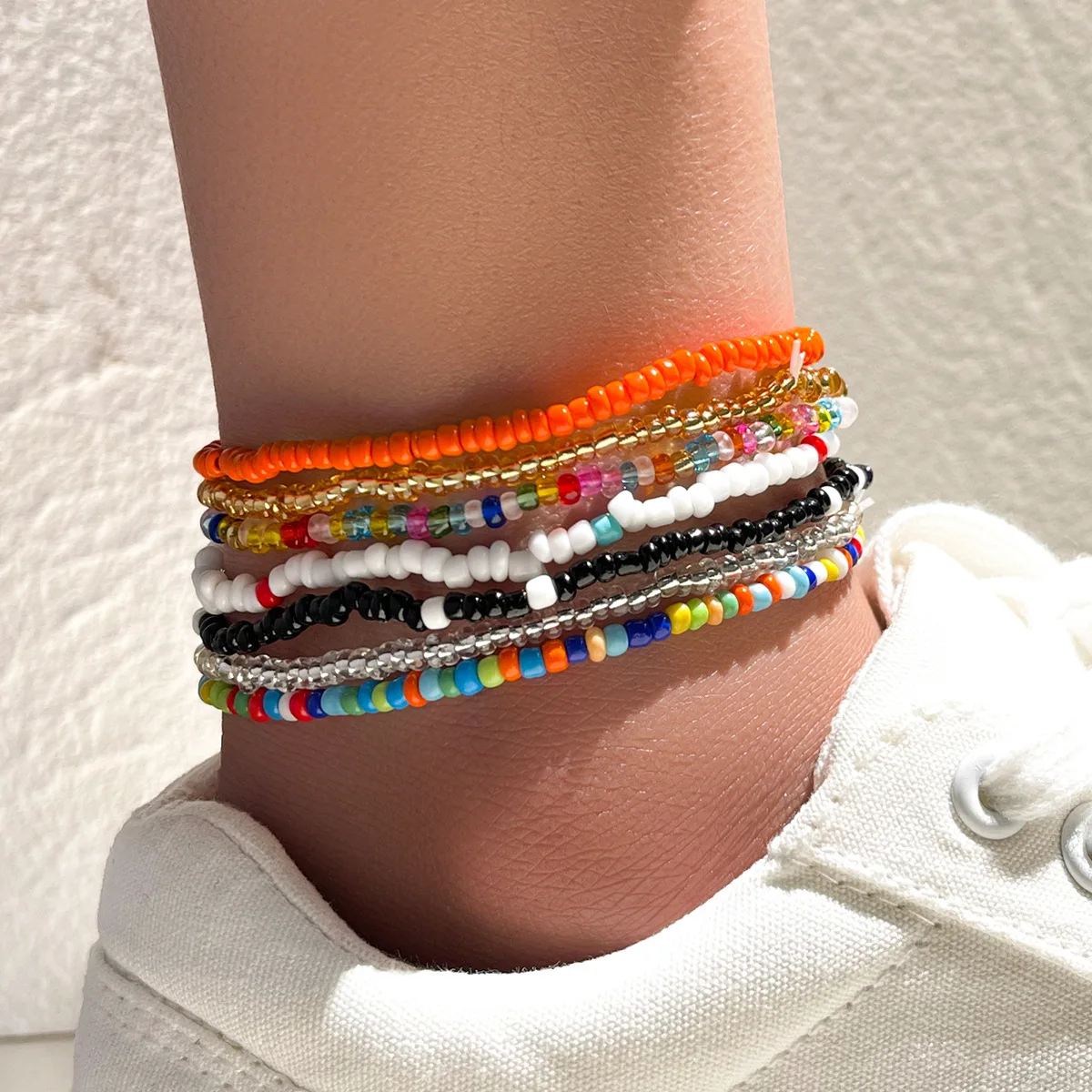 

HOVANCI Real Gold Plated Colorful Acrylic Beads Flower Pendant Anklet Bohemian Boho Multicolor Flower Anklet For Women, Customized color