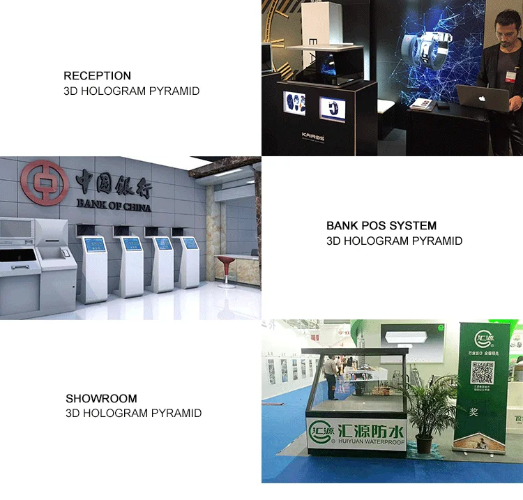 32 inch 3 sided advertising display advertising 3D hologram display pyramid