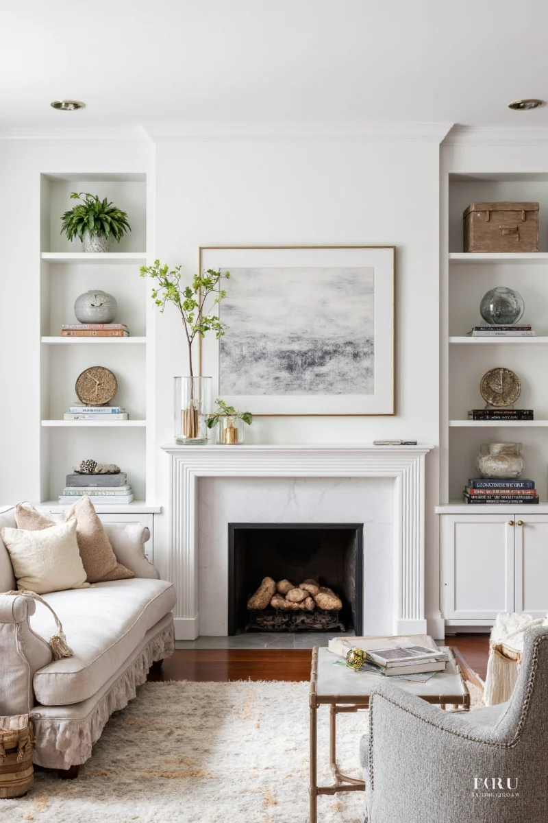 Colorful built-in cabinets with accent panels