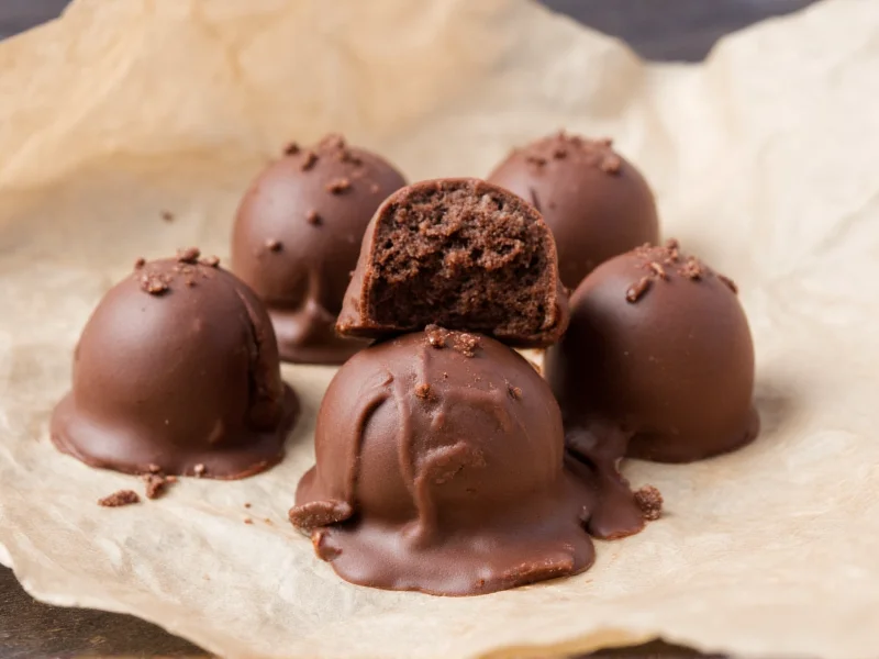 Homemade chocolate truffles on parchment paper