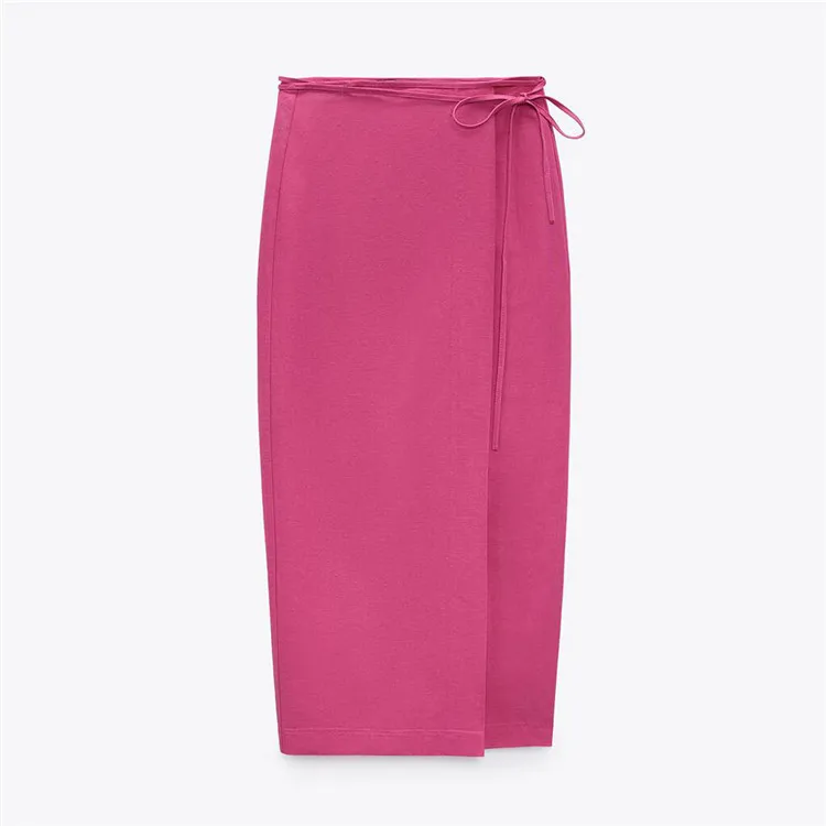 

BMURHMZA2021 summer new casual women's dress slit high waist slimming mid-length lace-up linen A- line skirt ZA, Picture color