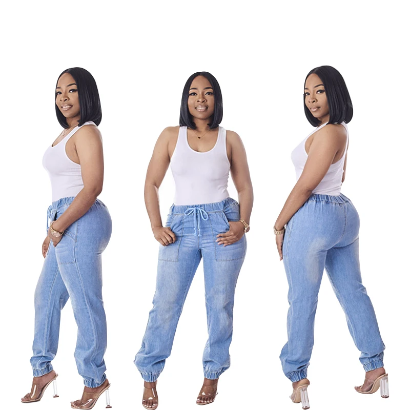 

PD9974 Fall 2021 New Women's Casual Denim Harem Pants Push Up Loose Jeans Girls Joggers Pants For Womens Pants & Trousers, Light blue