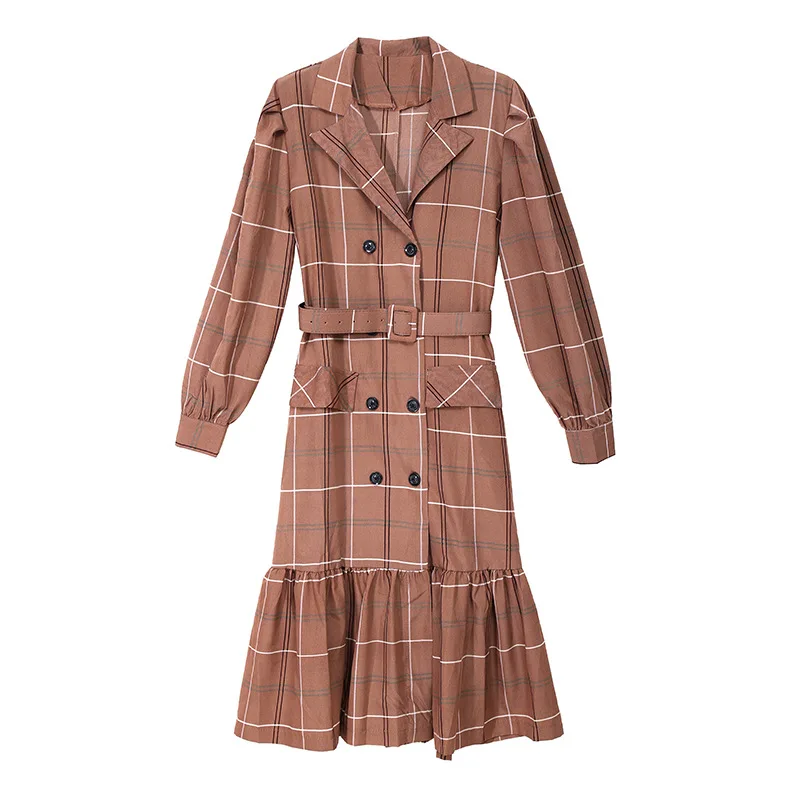 

2020 New Arrivals fashion step collar plaid women ladies casual dresses