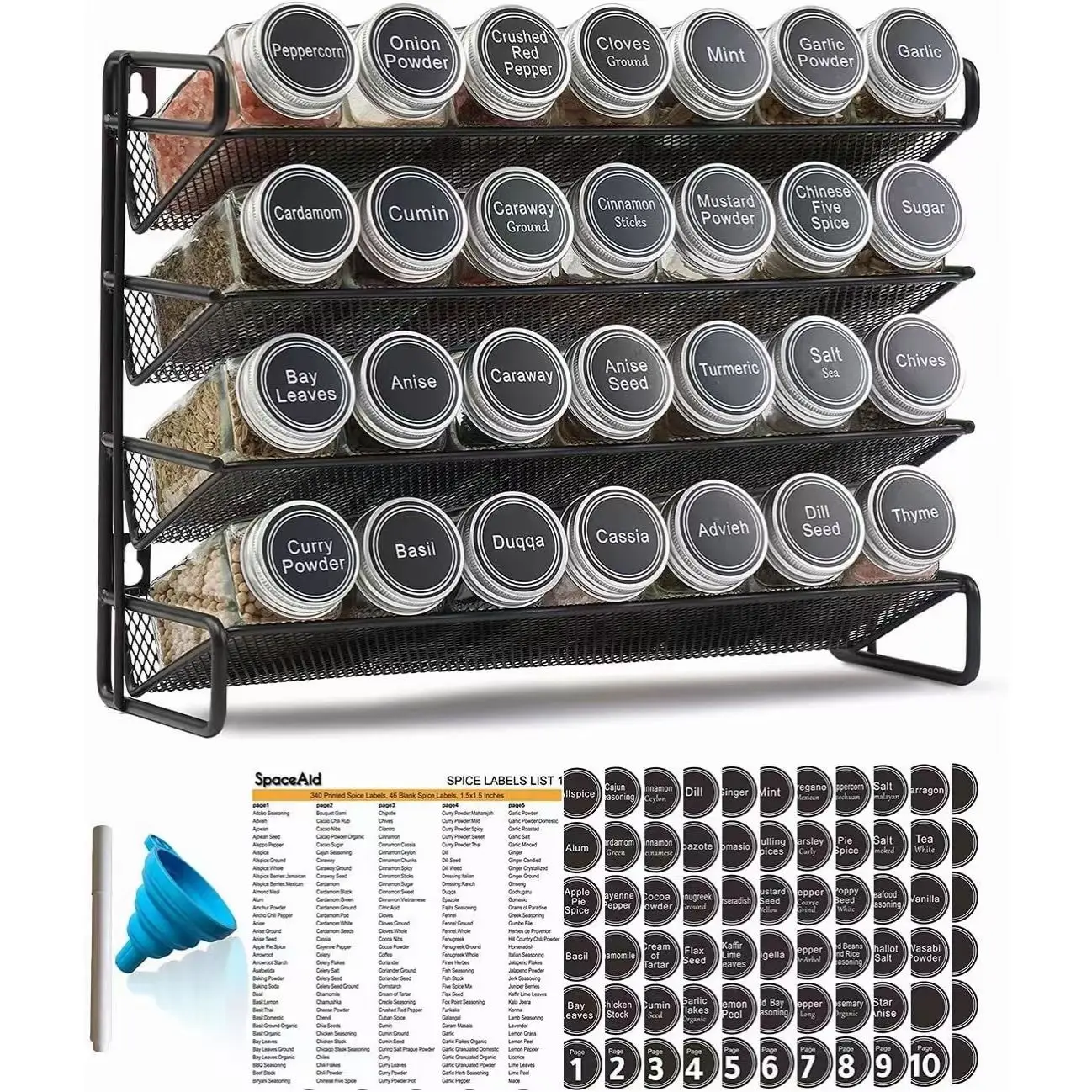 

Spice Jars Countertop Wall Mount Seasoning Organizer for Cabinet 4 Tier Spice Rack with 28 Jars