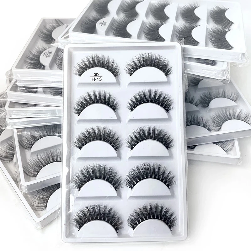 

New Full 5 Pairs one box 3D Mink Hair False Eyelashes Natural Thick Long Eye Lashes Wispy Makeup Beauty Extension Tools H13