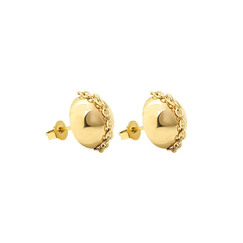 

2022 new french style fashionable gold 12mm half ball chain chic stud earrings