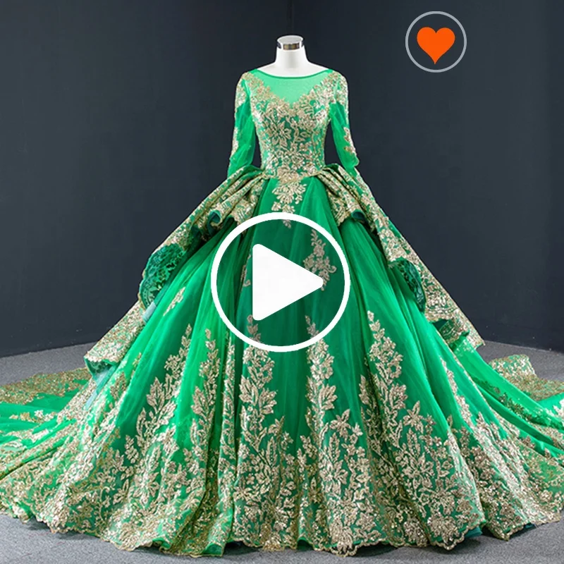 

Jancember RSM66949 applique dress green casual long sleeve gown evening dresses luxurious