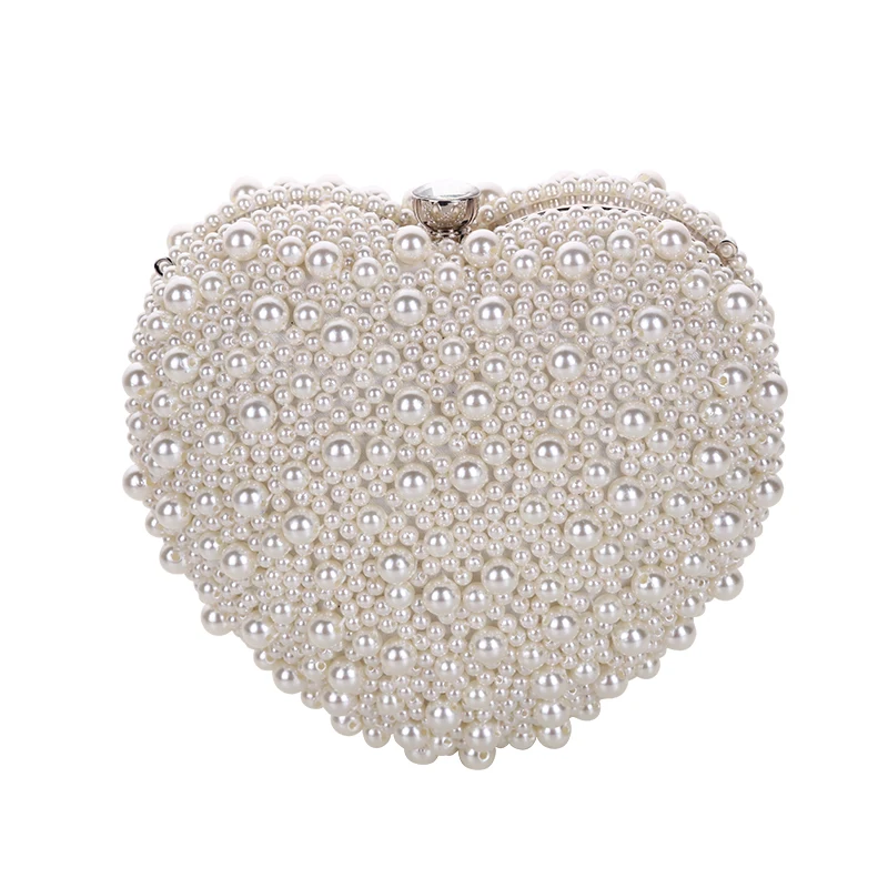 

2021 Factory Wholesale custom Double sided beads Love type ivory pearl clutch party woman girl wedding bag bridal Evening bag