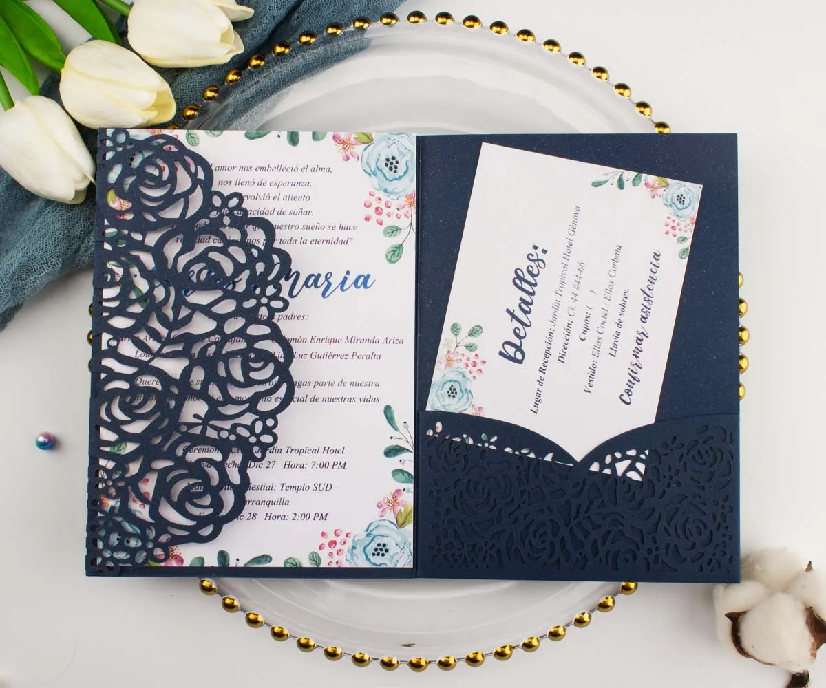 Paper & Party Supplies Navy Midnight blue Pocket wedding invitation ...