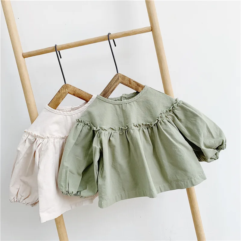 

2020 spring toddler baby girls blouse kids tops plain solid korean casual fashion design for kids clothes wholesale cotton