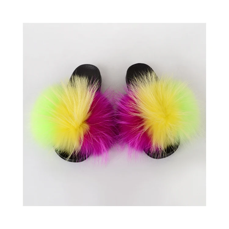 

Support For Custom Big And Fluffy Raccoon Fur Slides As Gift, Customized color