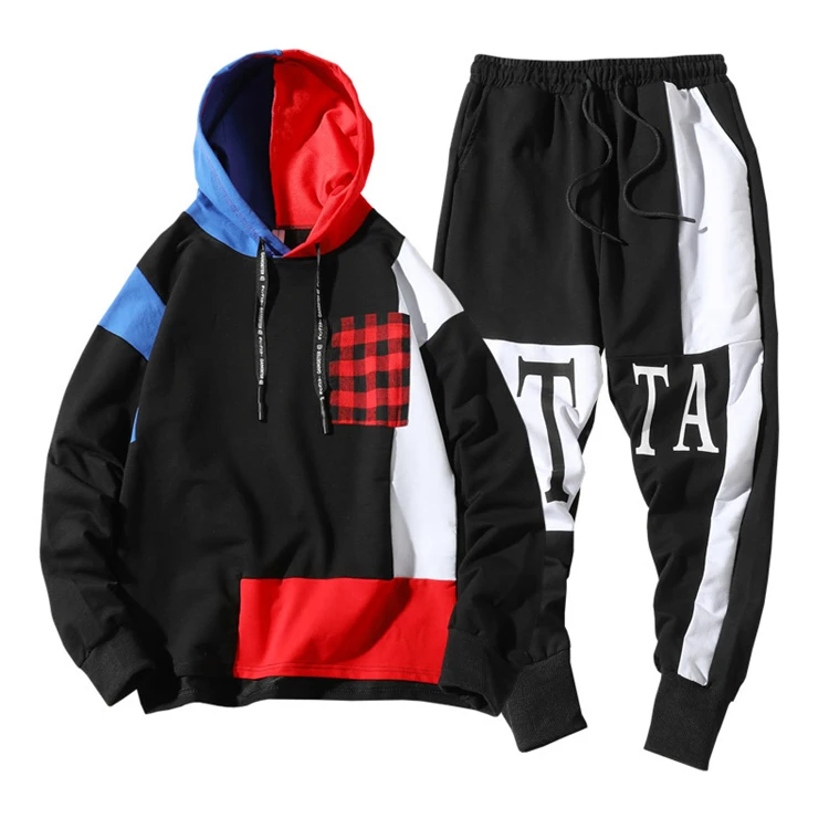 

The new street hoodie set men 2021 fashion color matching men cotton set loose casual sport set men