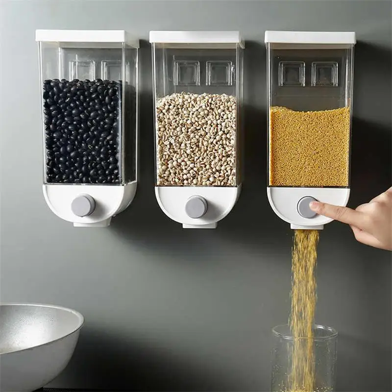 

Kitchen Food Storage Container Cereal Dispenser Oatmeal Wall Mounted bulk food cereal container grain dispenser, White/black