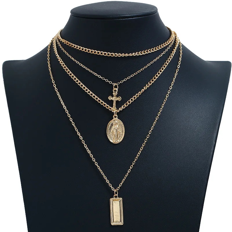 

Fashion Jewelry Multilayer Cross Tassel Gold Plated Necklaces Long Chain for Women, Picture