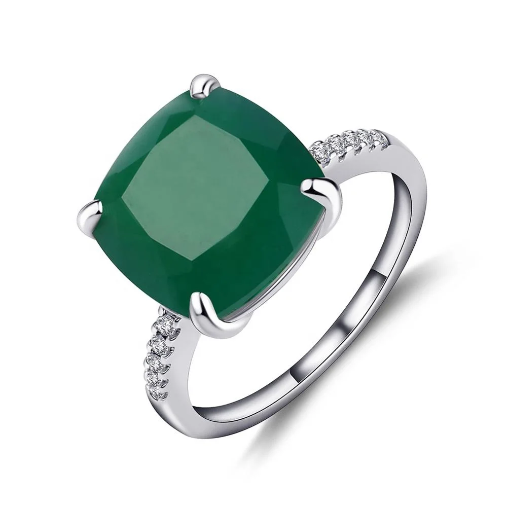 

Abiding Natural Green Agate Solid 925 Sterling Silver Women Classic Gemstone Ring