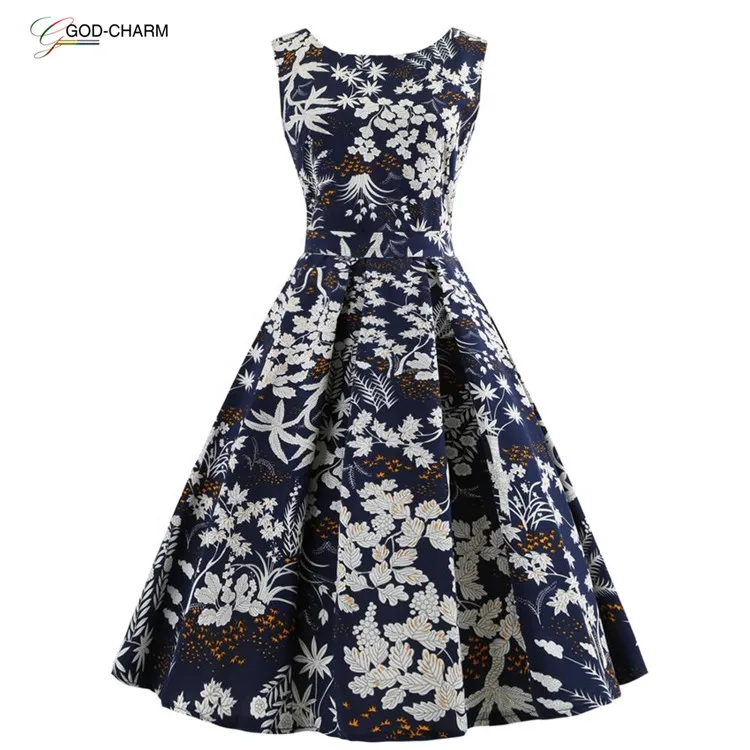 

*GC-66870377 2020 new arrivals Wholesale Woman Hot High Quality Fashion Sleeveless High Waist Pleated summer floral print dress