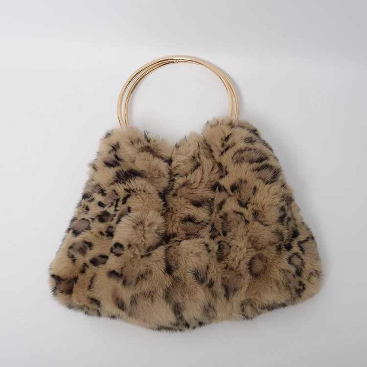 

Jtfur Custom Fluffy Plush Bag Leopard Handbag Real Fur Handbag for Women Fashion, Customized color