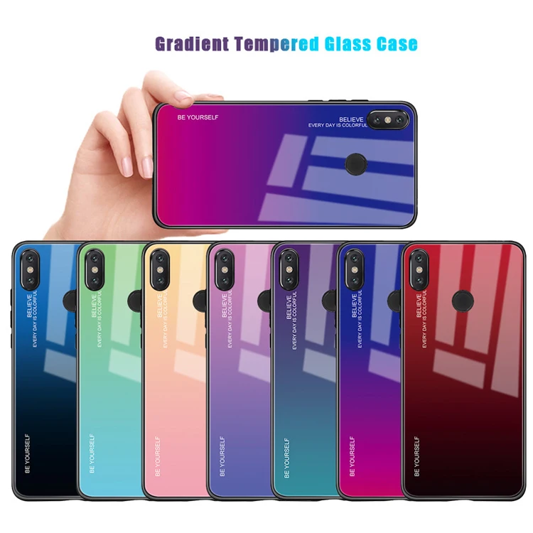 

Free sample beauty aurora color design tempered glass smartphone cover for xiaomi pocophone f1 soft tpu phone case