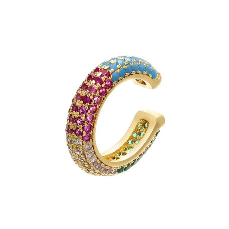 

JUHU New Popular accessory zircon round cuff earrings wholesale colorful alloy earring cuff for women diamond ear cuffs jewelry