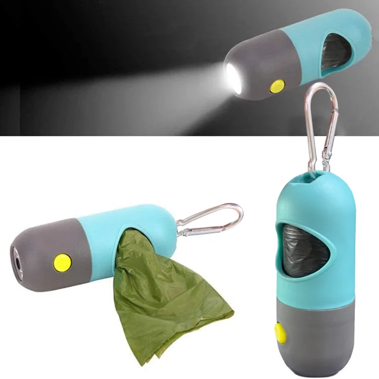 

remailer box package with one roll poop bag LED flashlight pill shape dog poop bag dispenser