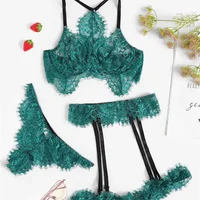 

2019 Hot Transparent 3 pieces lingerie with Garter in Women Sexy Lingerie
