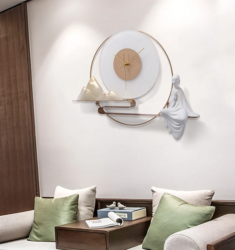 

New Design 3d Light Luxury Metal Golden Landscape Art Metal Wall Clock For Home Decoration