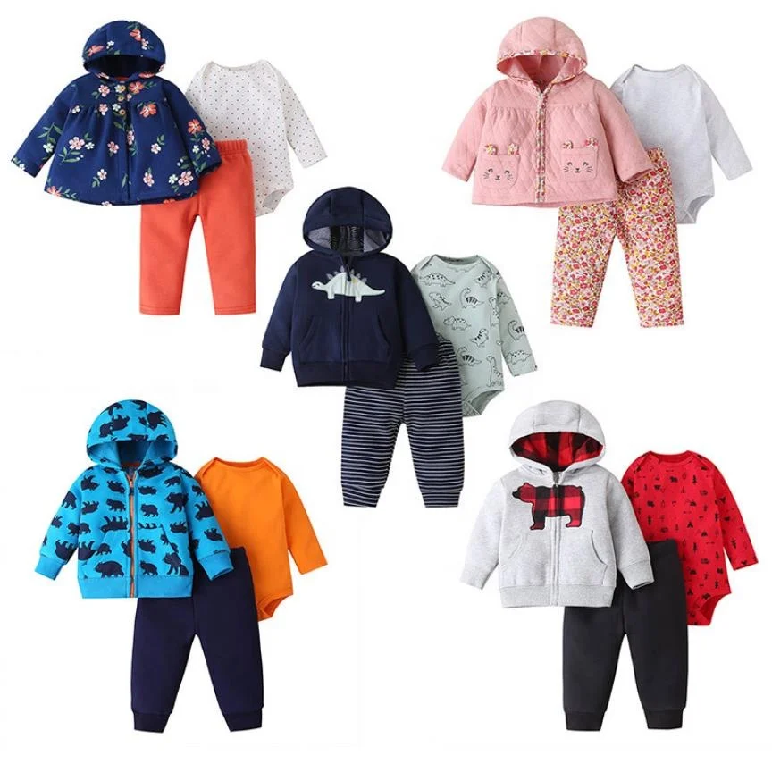 

Three pieces infants outwear baby boys' and girls' clothing sets toddlers coats, rompers and pants