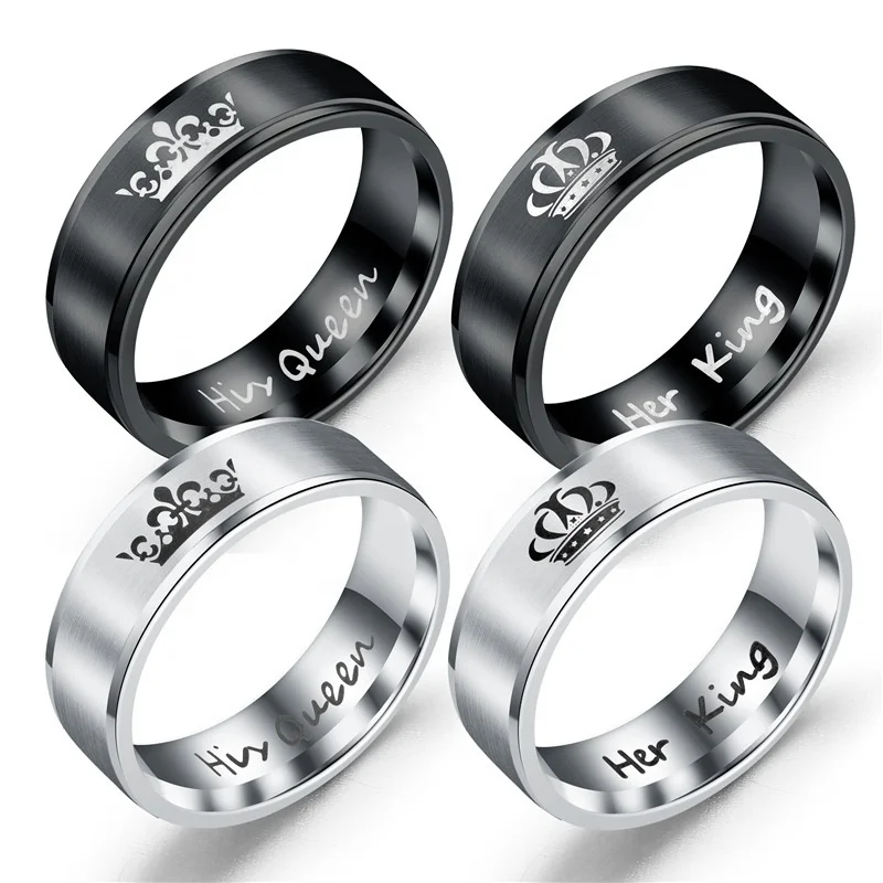 

Stainless Steel Wholesale Couple Jewelry Unisex Her King His Queen Couple Rings