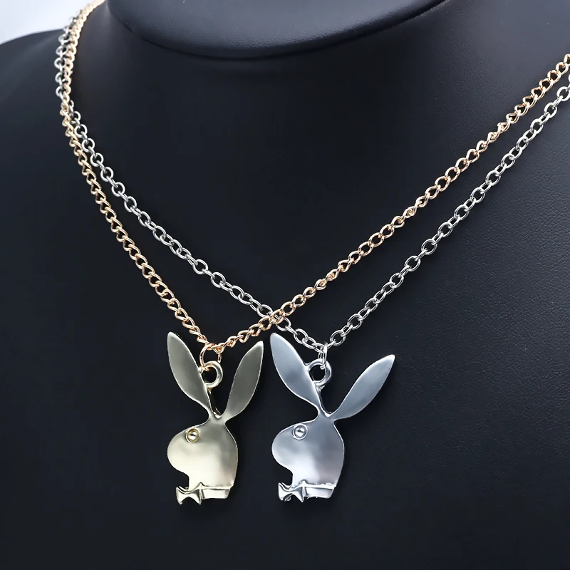 

Women Street Trendy Fashion Gentleman Bunny Necklace Alloy, Vintage Gold Silver Metal Hip Hop Rabbit Necklace, Silver /gold