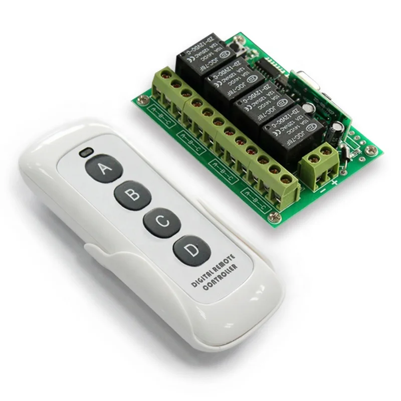 

12VDC 4 channel receiver and remote controls in 433.92Mhz