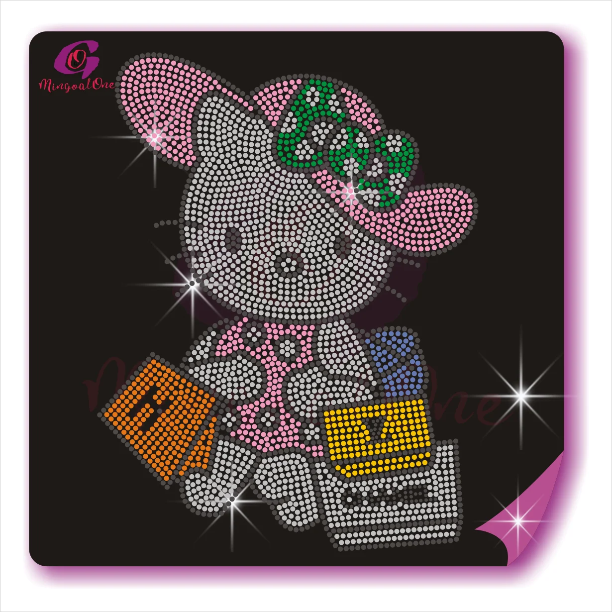 

Lovely Iron On Rhinestone Transfer Motif Cartoon Custom Rhinestone Heat Transfer for kids, Select from color chart