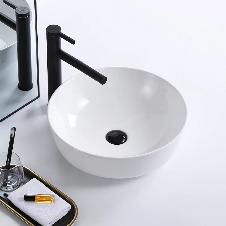 Hotel luxury sanitary ware round gold black counter top basin ceramic sink bathroom wash hand basin factory