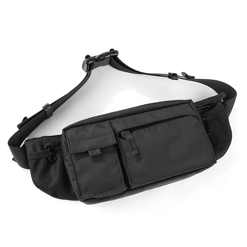 

2021 Wholesale Simple Tooling Style Black Men Messenger Bag Large Waterproof Shoulder Bags Multi-Pocket Lightweight Waist Bag