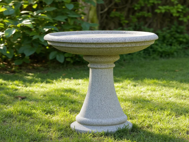 Concrete bird bath with textured surface