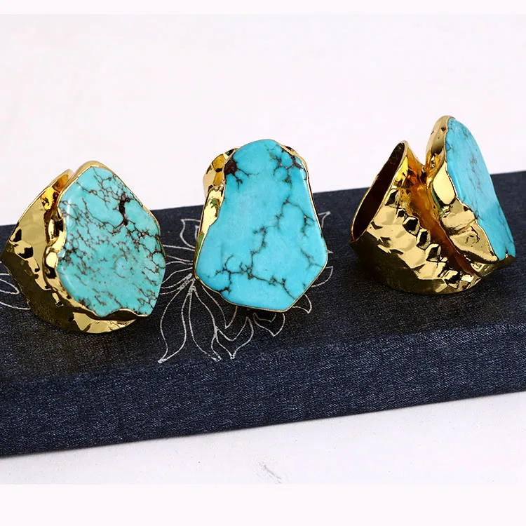 

RG1092 Clearance sale !!!!Fashion turquoise band ring,gold plated freeform turquoise slice cuff ring