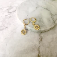 

Dainty Eight-pointed Star Huggie Hoop Earrings for Women Gold Coin Tiny Hoops Earrings With Rhinestones Minimalist Jewelry