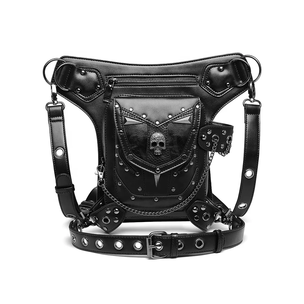 

Multifunctional Steampunk Slanting motorcycle bag mobile phone puShoulder PU Leather crossbody Waist Bag for men