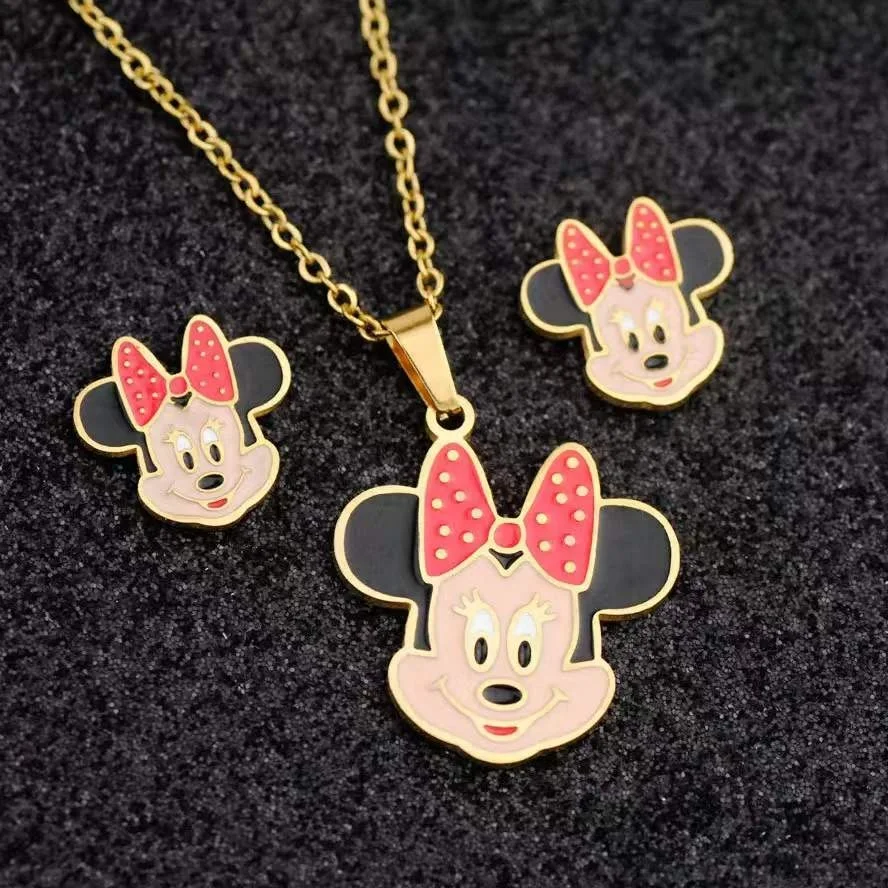 

Wholesale custom necklace earring sets gold/silver children Mickey Mouse jewelry set